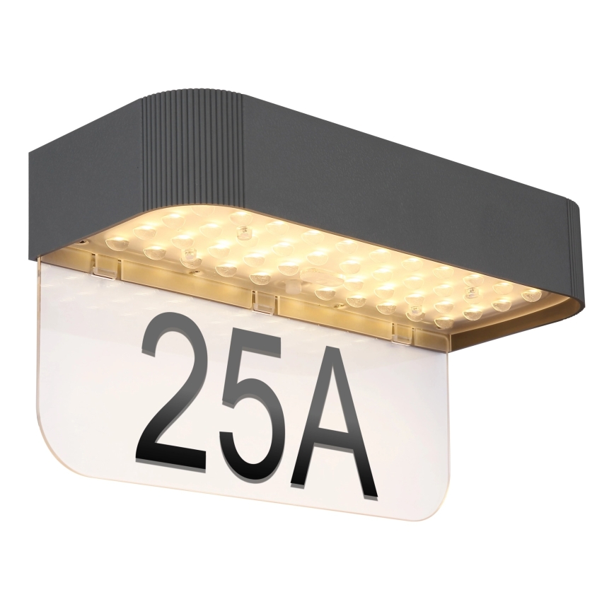 Globo - Placă LED solară pentru număr de casă, 6W, 3,7V, IP54, 1800 mAh