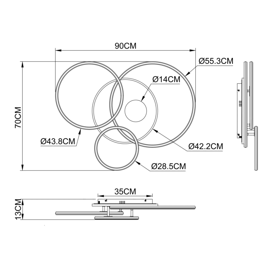 Globo - Plafonieră LED dimabilă LED/54W/230V 2700-6500K 90x70 cm antracit/auriu + telecomandă