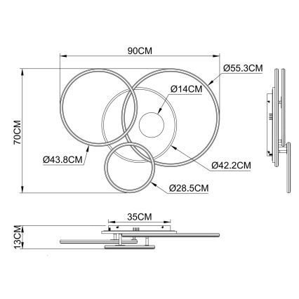 Globo - Plafonieră LED dimabilă LED/54W/230V 2700-6500K 90x70 cm culoare argintie + telecomandă