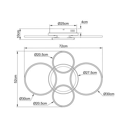 Globo - Plafonieră LED, 40W/230V, 4000K, 72x52 cm, neagră
