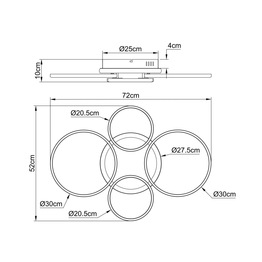 Globo - Plafonieră LED, 40W/230V, 4000K, 72x52 cm, neagră