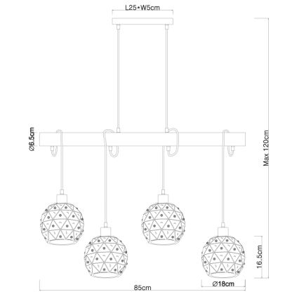 Globo 54029-4H - Candelabru suspendat pe cablu JODIE 4xE27/40W/230V bej/negru