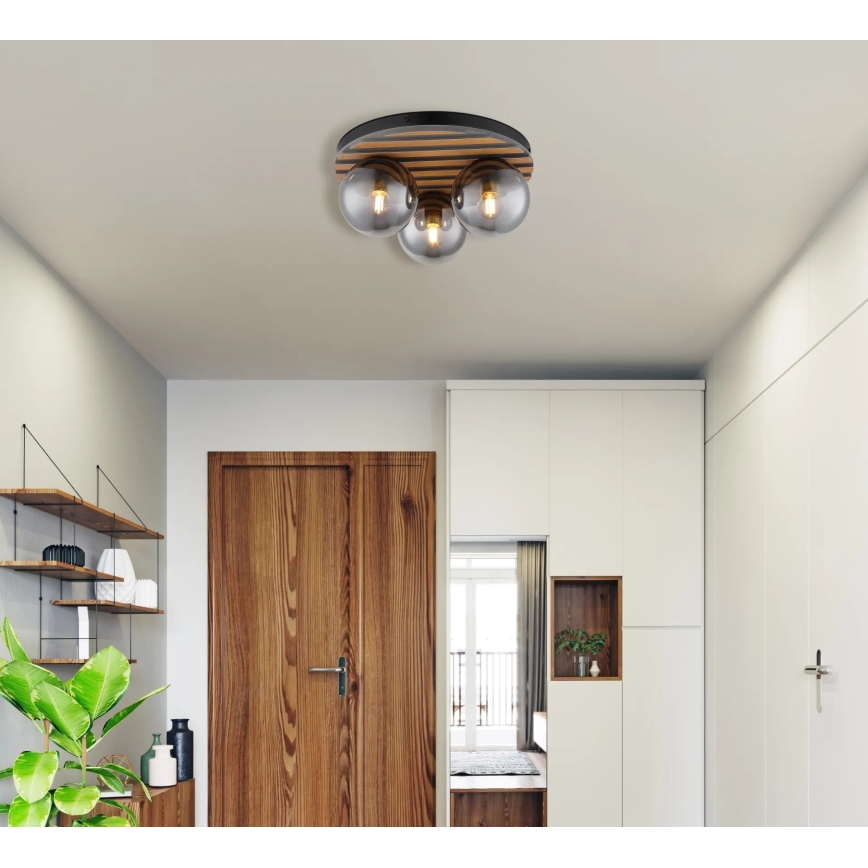Globo - Plafonieră 3xE27/40W/230V diam. 39 cm maro/fumuriu