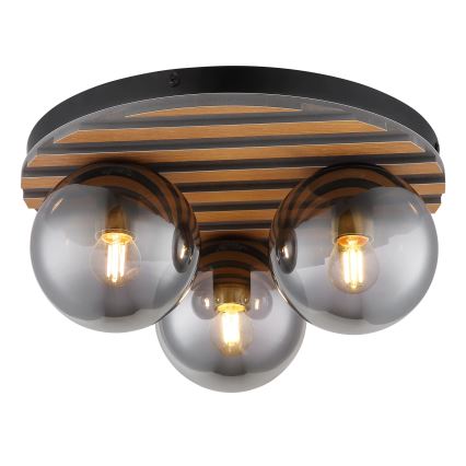 Globo - Plafonieră 3xE27/40W/230V diam. 39 cm maro/fumuriu