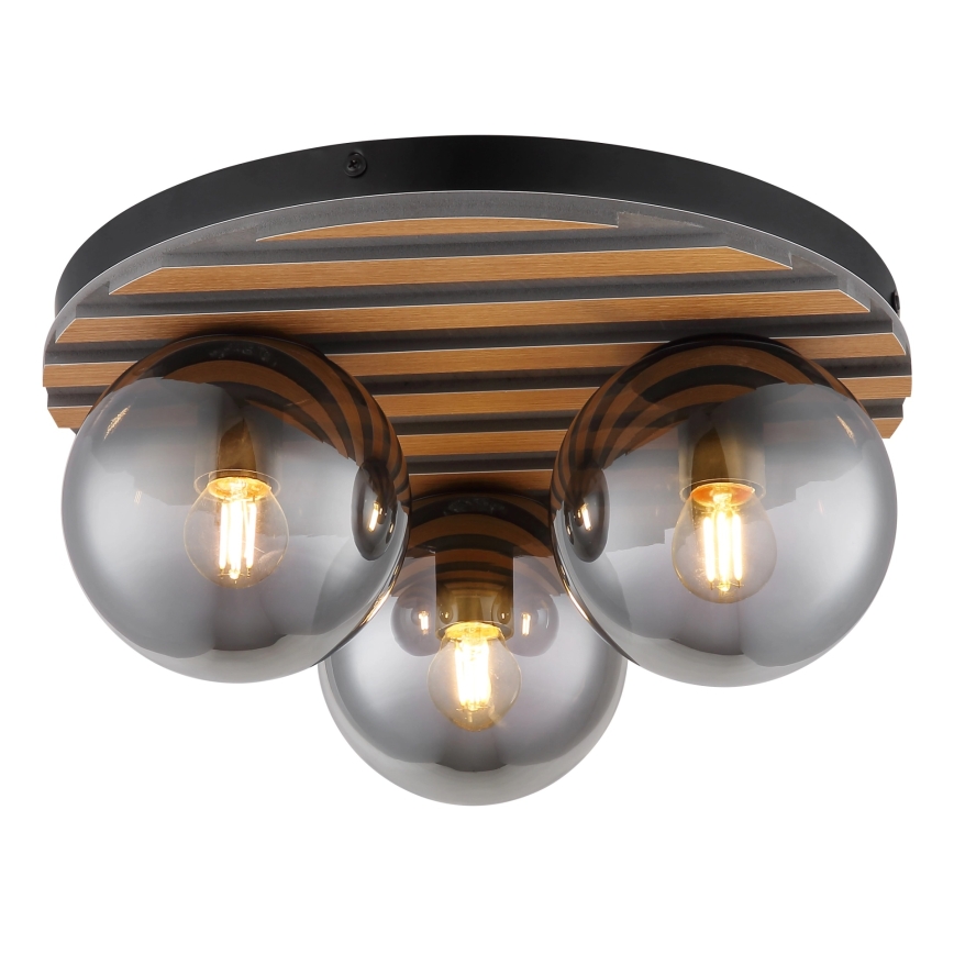 Globo - Plafonieră 3xE27/40W/230V diam. 39 cm maro/fumuriu