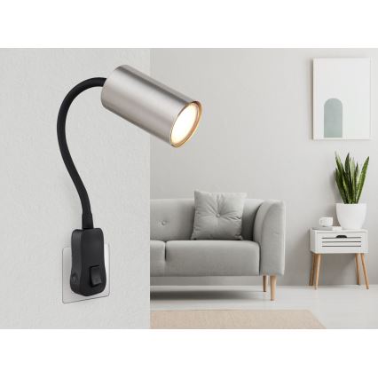Globo - Lampă spot de perete cu priză 1xGU10/35W/230V crom mat