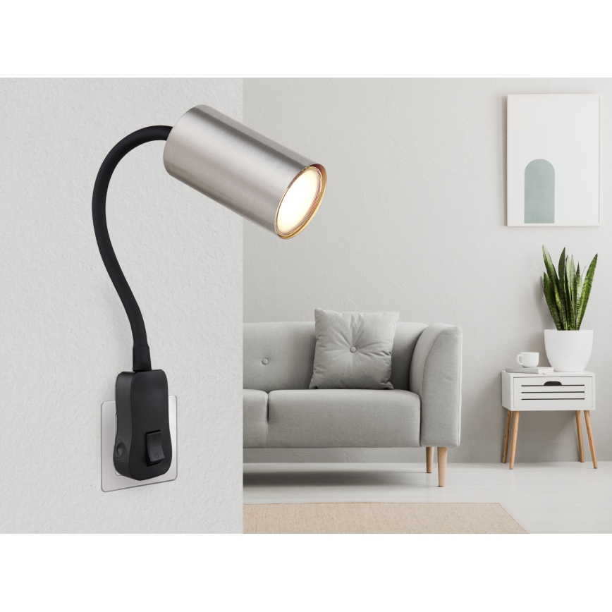 Globo - Lampă spot de perete cu priză 1xGU10/35W/230V crom mat