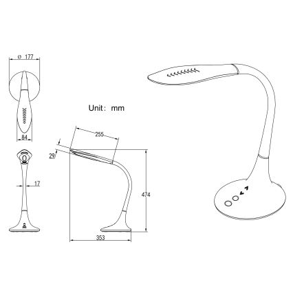 Globo - Lampă de birou flexibilă cu LED, reglabilă prin atingere LED/9W/230V 3000/4000/6500K neagră