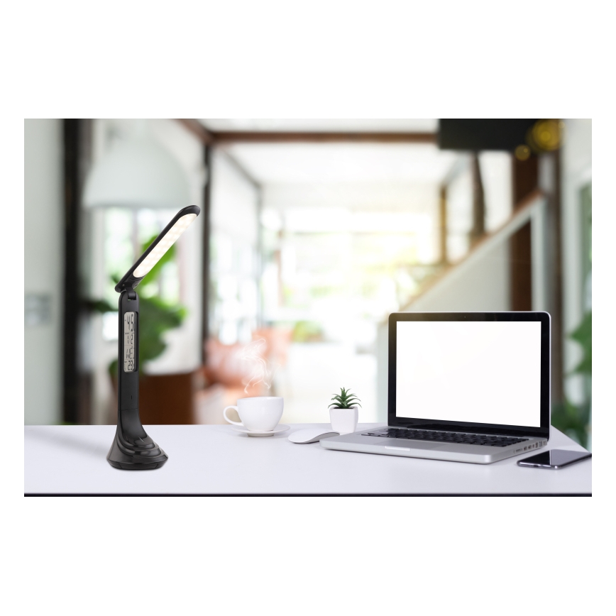 Globo - Lampă de birou LED reîncărcabilă, dimabilă, cu afișaj, LED/4W/230V, 2200 mAh, neagră