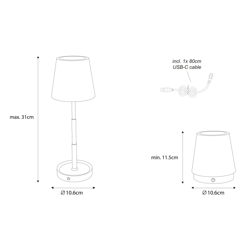 Globo - Lampă de birou LED reîncărcabilă, tactilă, cu reglare a intensității, LED/1,2W/5V 1200 mAh