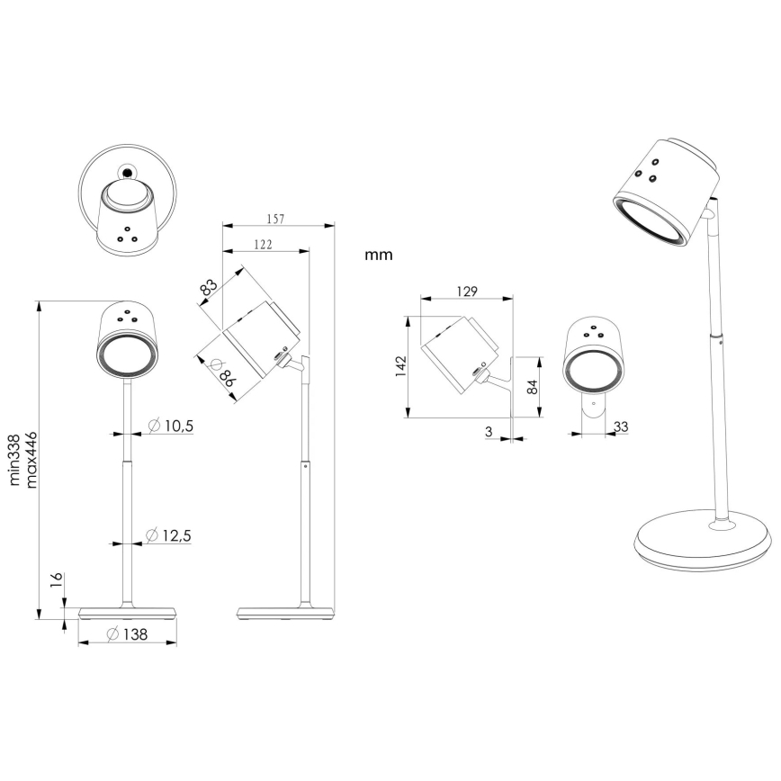 Globo - Lampă de birou LED tactilă reglabilă 4 în 1 LED/6W/3,7V 3000K/4000K/6500K 1500 mAh USB albă