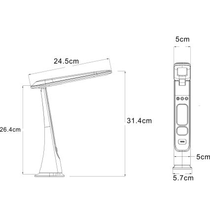 Globo - Lampă de birou LED reîncărcabilă, cu comandă tactilă și reglare a intensității, 2W, 5V, 3000/4000/5000K, 1800 mAh
