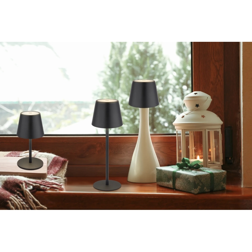 Globo - Lampă de masă pentru exterior, reîncărcabilă, tactilă și reglabilă 3 în 1, LED/3W/5V, 3000/4000/5000K, IP54, 1800 mAh, neagră