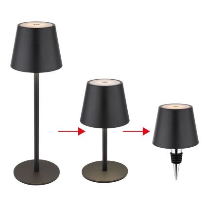 Globo - Lampă de masă pentru exterior, reîncărcabilă, tactilă și reglabilă 3 în 1, LED/3W/5V, 3000/4000/5000K, IP54, 1800 mAh, neagră