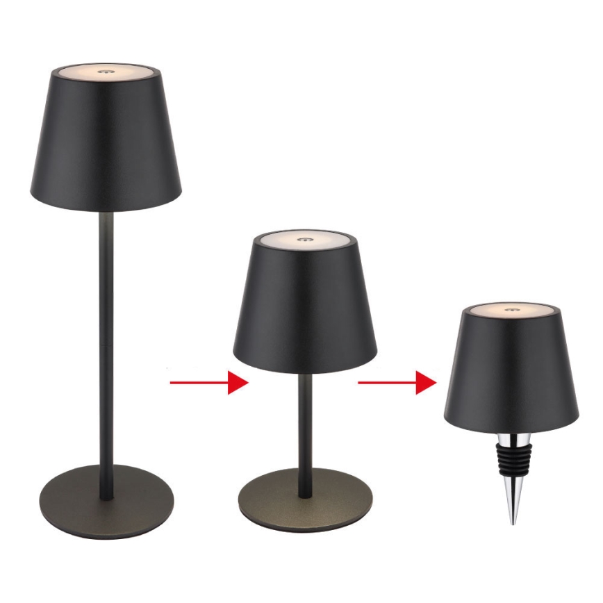 Globo - Lampă de masă pentru exterior, reîncărcabilă, tactilă și reglabilă 3 în 1, LED/3W/5V, 3000/4000/5000K, IP54, 1800 mAh, neagră
