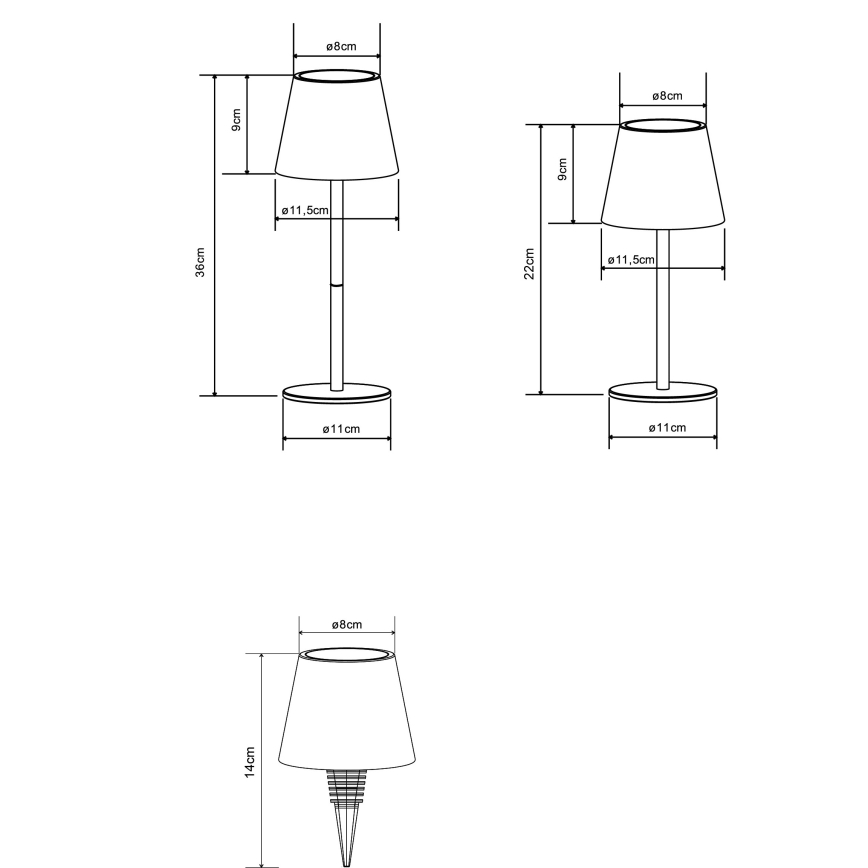 Globo - Lampă de masă pentru exterior, reîncărcabilă, tactilă și reglabilă 3 în 1, LED/3W/5V, 3000/4000/5000K, IP54, 1800 mAh, neagră