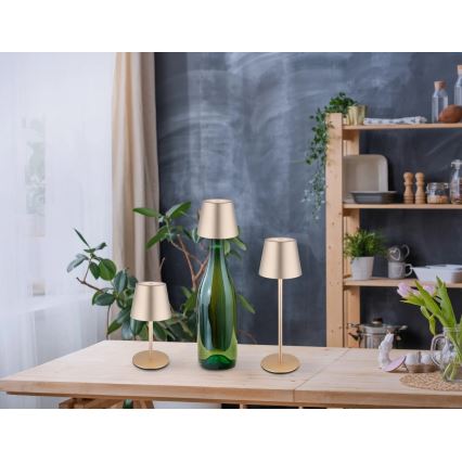 Globo - Lampă de masă pentru exterior, reglabilă prin atingere, reîncărcabilă, 3-în-1 LED/3W/5V 3000/4000/5000K IP54 1800 mAh alamă