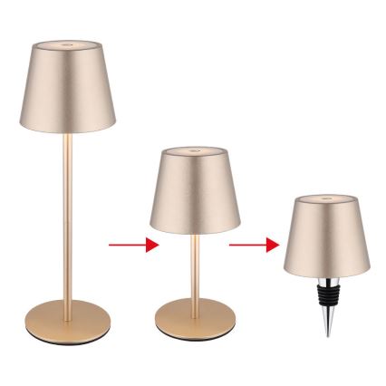 Globo - Lampă de masă pentru exterior, reglabilă prin atingere, reîncărcabilă, 3-în-1 LED/3W/5V 3000/4000/5000K IP54 1800 mAh alamă