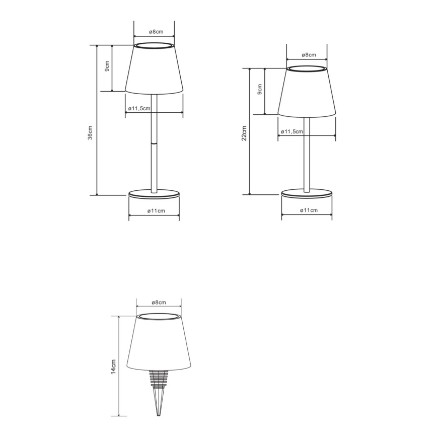 Globo - Lampă de masă pentru exterior, reglabilă prin atingere, reîncărcabilă, 3-în-1 LED/3W/5V 3000/4000/5000K IP54 1800 mAh alamă