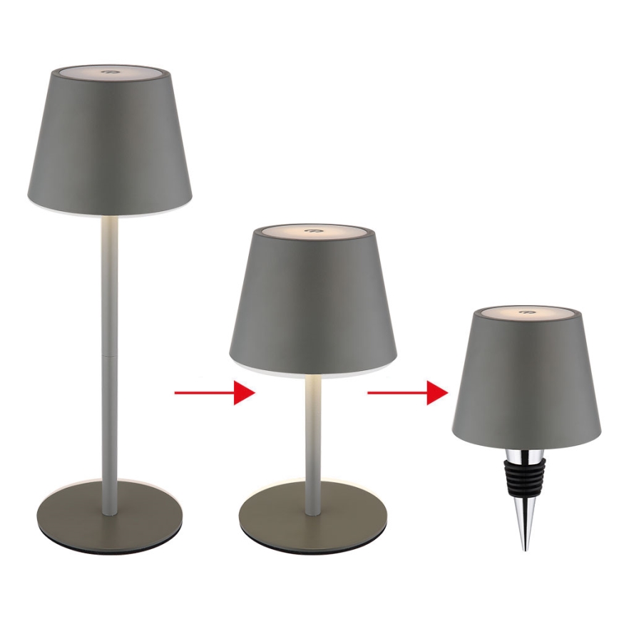 Globo - Lampă de masă LED reîncărcabilă, tactilă și reglabilă pentru exterior 3în1 LED/3W/5V 3000/4000/5000K IP54 1800 mAh gri