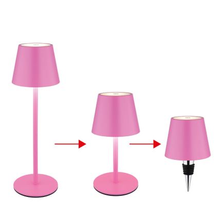 Globo - Lampă de masă LED pentru exterior, reîncărcabilă, tactilă și reglabilă, 3 în 1, LED/3W/5V, 3000/4000/5000K, IP54, 1800 mAh, roz
