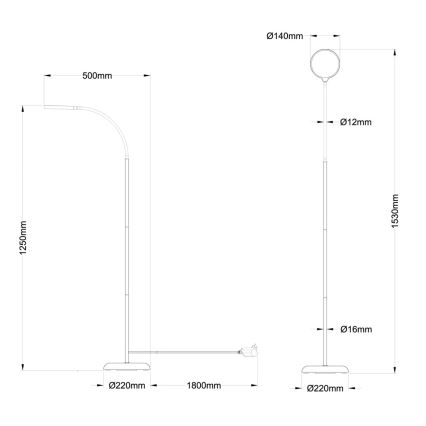 Globo - Lampă de podea tactilă LED dimabilă LED/8W/230V 2700K/4000K/6500K neagră