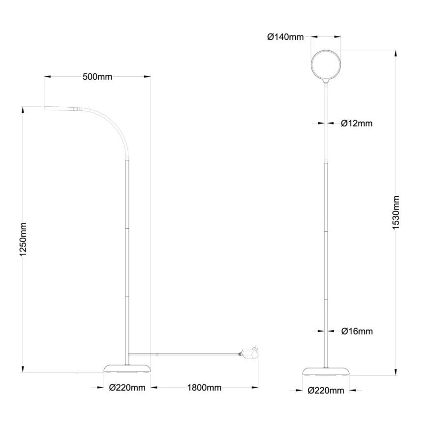Globo - Lampă de podea tactilă LED dimabilă LED/8W/230V 2700K/4000K/6500K neagră
