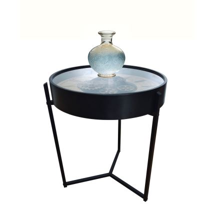 Globo - Masă de cafea cu ceas, Ø 49 cm, neagră