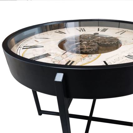 Globo - Masă de cafea cu ceas, diametru 71,5 cm, neagră