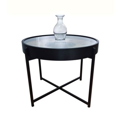 Globo - Masă de cafea cu ceas, diametru 71,5 cm, neagră