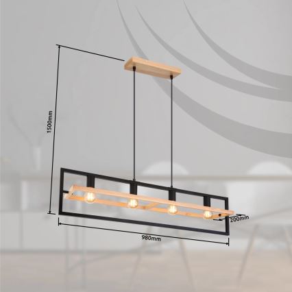 Globo ERICA 15575-4H - lustră pe cablu, 4xE27/40W/230V, negru/bej