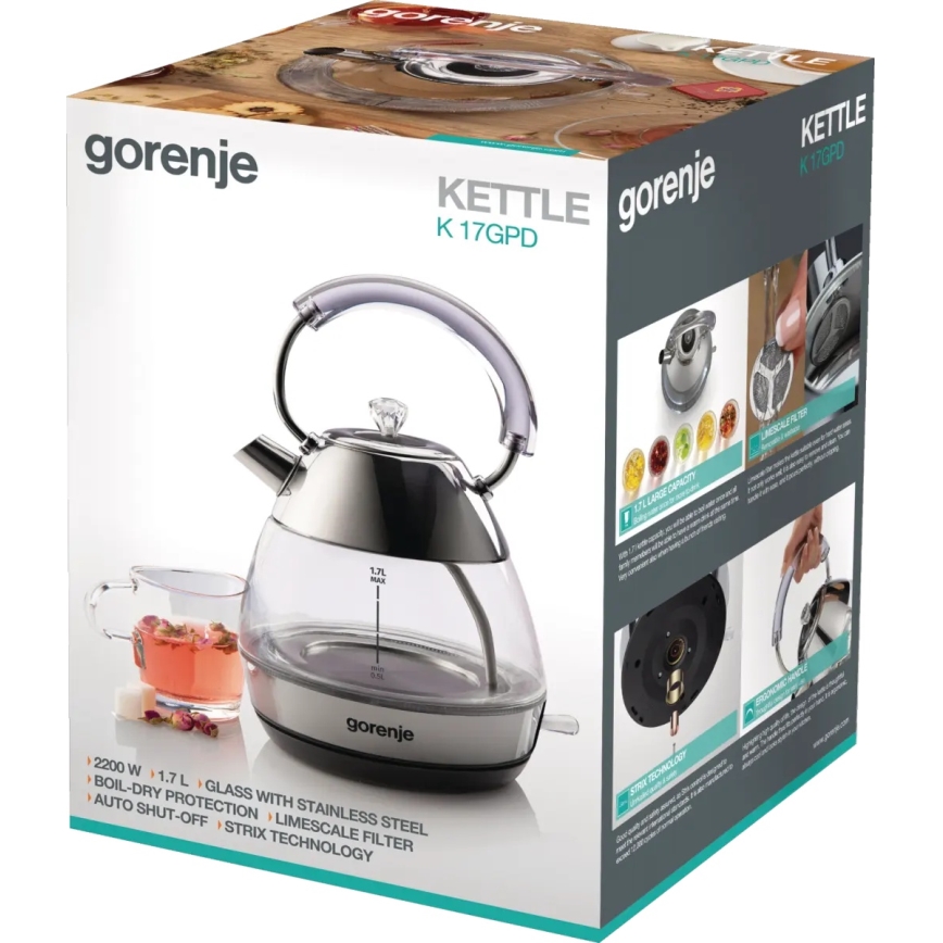 GORENJE K17GPD - Fierbător electric rapid 1,7 l 2200W/230V clar/oțel inoxidabil