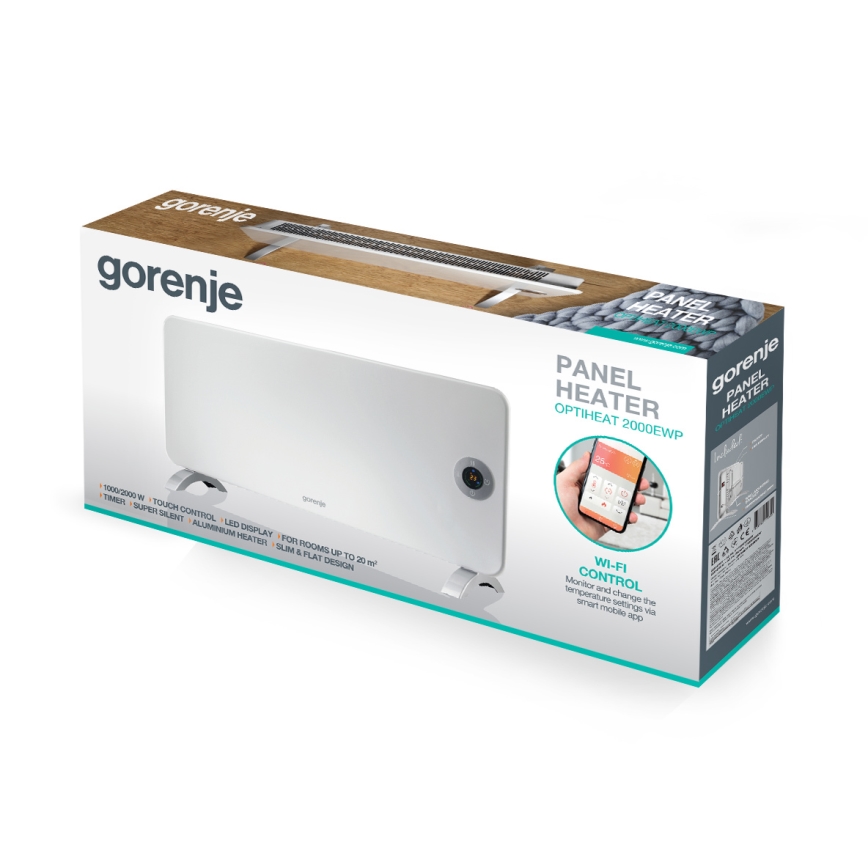 GORENJE OPTIHEAT 2000EWP - Încălzitor electric inteligent/convector 2000W IP44 Wi-Fi alb