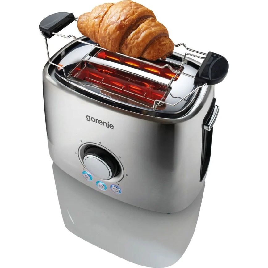 GORENJE T1000E - Prăjitor de pâine cu două fante și suport de încălzire, 1000W/230V, inox