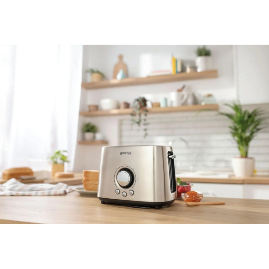 GORENJE T1000E - Prăjitor de pâine cu două fante și suport de încălzire, 1000W/230V, inox