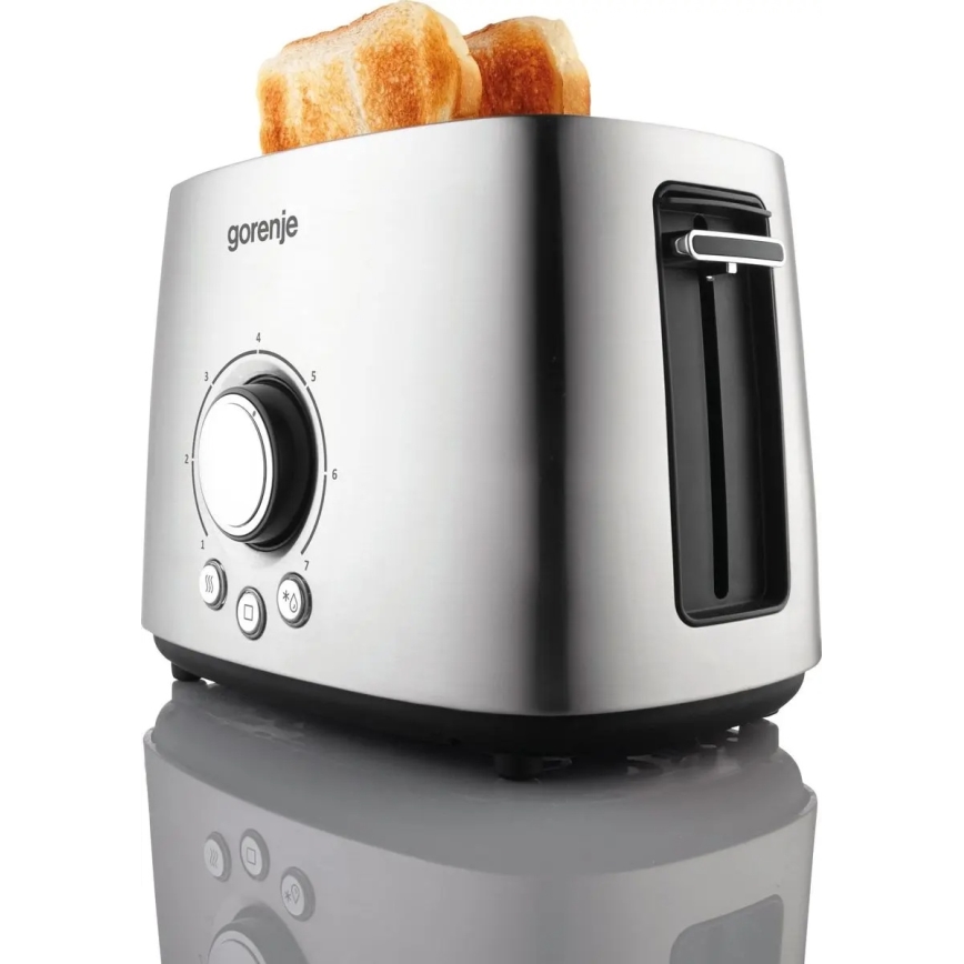 GORENJE T1000E - Prăjitor de pâine cu două fante și suport de încălzire, 1000W/230V, inox