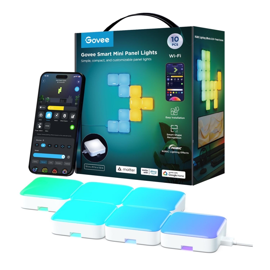 Govee - 10x panou mini RGBIC inteligent Wi-Fi