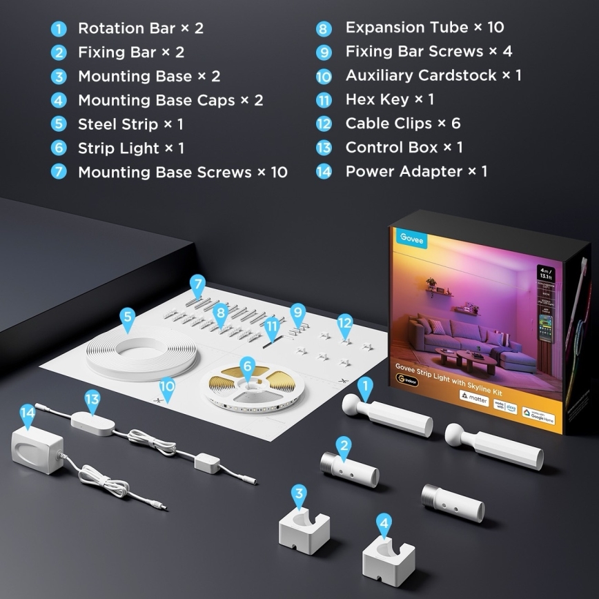 Govee - Bandă LED RGBICWW suspendată LED/36W/24V 4m Skyline Matter Wi-Fi