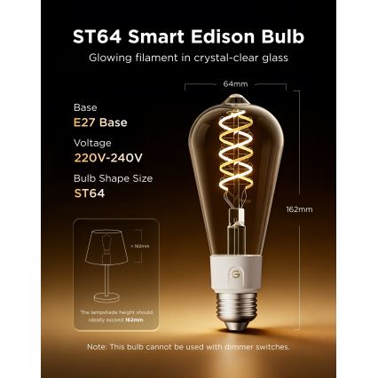 Govee - bec LED RGBWW reglabil Smart MATTER ST64 E27/5W/230V 2700-6500K Wi-Fi