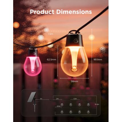 Govee - Ghirlandă solară LED RGBICW 8xLED/6W/5V Wi-Fi Matter IP67