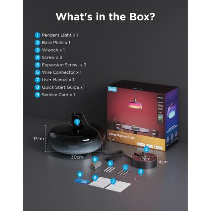 Govee - Lampă suspendată LED RGBICWW, reglabilă, cu cablu, LED/21W/230V, finisaj mat, Wi‑Fi