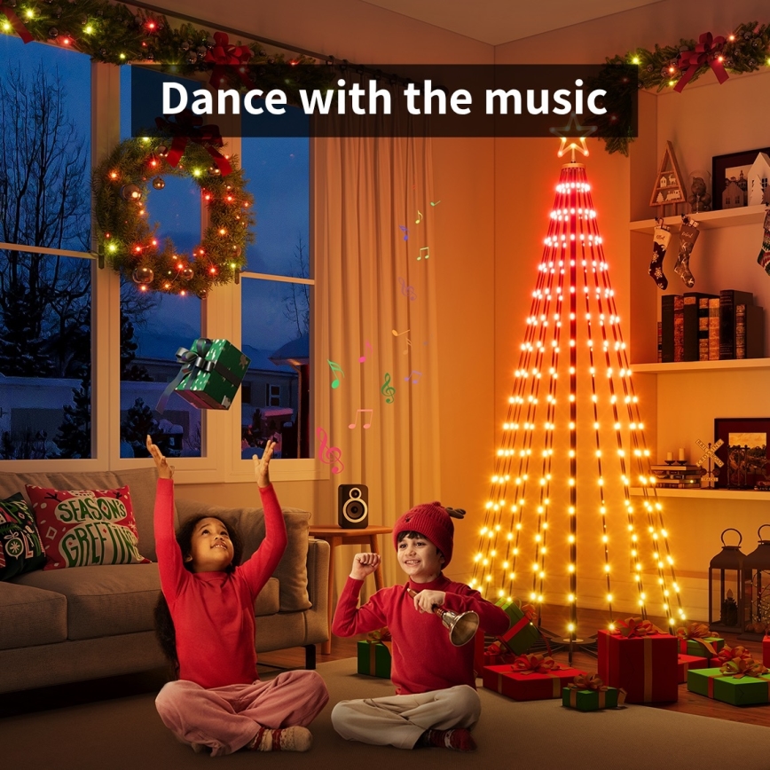 Govee - Brad de Crăciun LED RGBIC cu stea, 15 W, 230 V, IP65, 1,8 m, compatibil cu Matter, Wi‑Fi