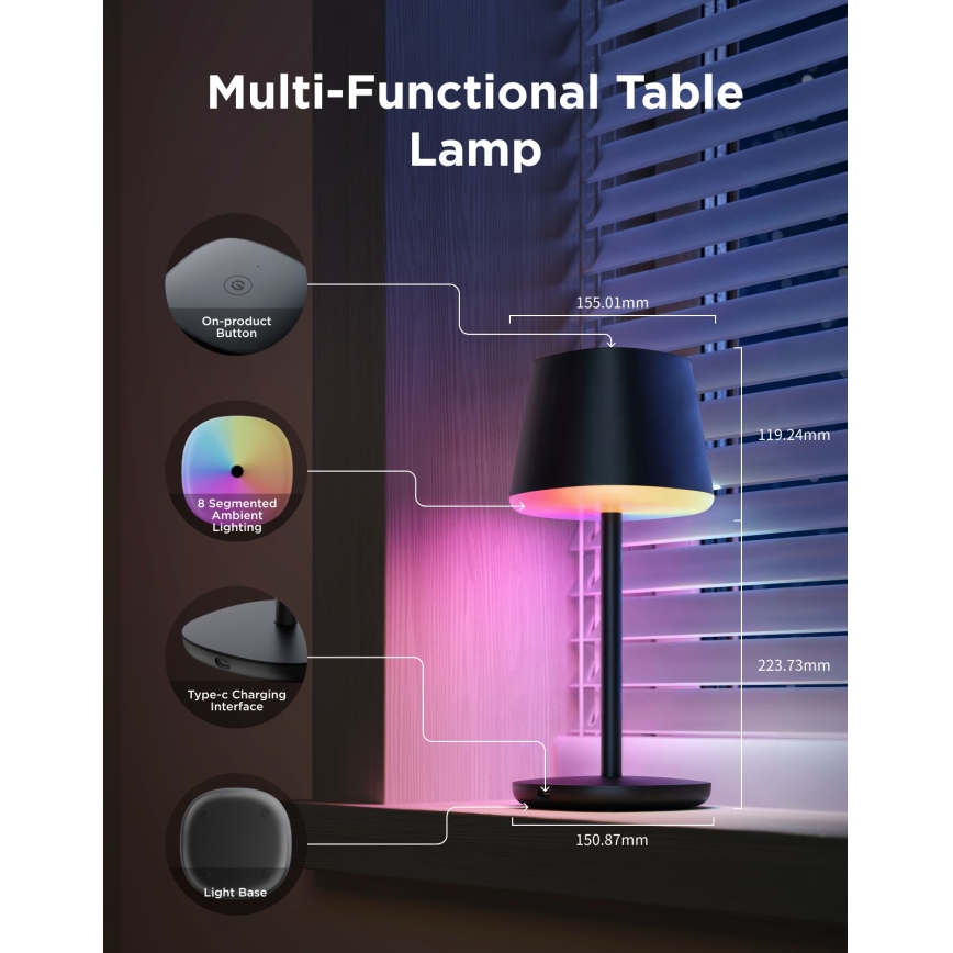 Govee - LED RGBICWW Lampă de masă cu intensitate reglabilă CLASSIC MATTER LED/10W/5V 4800mAh Wi-Fi
