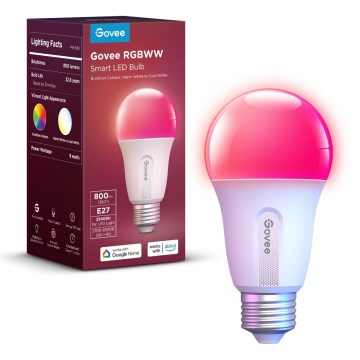 Govee - LED RGBWW Bec dimabil Smart MATTER E27/9W/230V 2700-6500K Wi-Fi