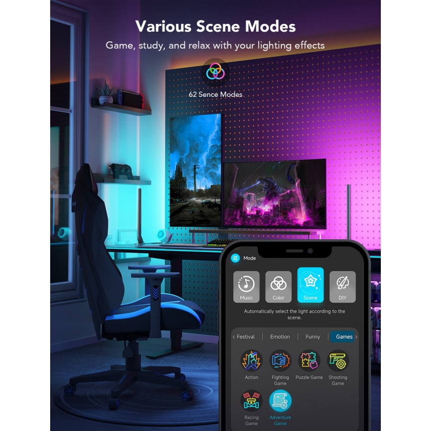 Govee - Panouri LED Smart Wi-Fi pentru gaming + Telecomandă duală Smart, alb (Wi-Fi)