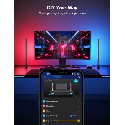 Govee - Panouri LED Smart Wi-Fi pentru gaming + Telecomandă duală Smart, alb (Wi-Fi)