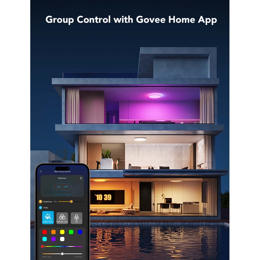 Govee - plafonieră LED RGBICWW dimmabilă, 29W/230V, diam. 30 cm, finisaj mat, Wi-Fi