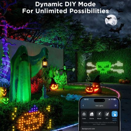 Govee - Plasă luminoasă LED RGBIC pentru exterior 143 x 85 cm Wi-Fi Matter IP65