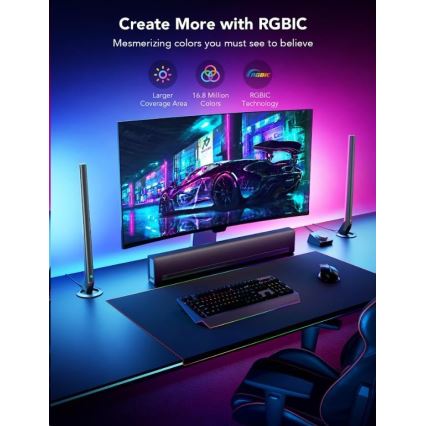 Govee - Set 2x Smart Gaming Wi‑Fi LED RGBIC Panely + Smart Dual negru + telecomandă