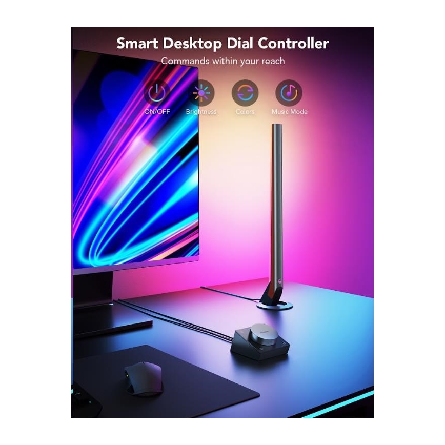 Govee - Set 2x Smart Gaming Wi‑Fi LED RGBIC Panely + Smart Dual negru + telecomandă